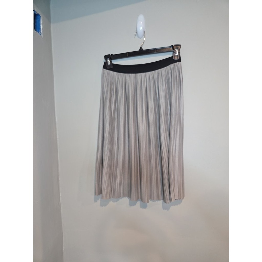 Apt 9 Pleated Midi Skirt Womens Small Silver Metallic Accordion Elastic Waist S